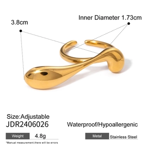 Waterproof 18k gold plated stainless steel adjustable ring with liquid metal design