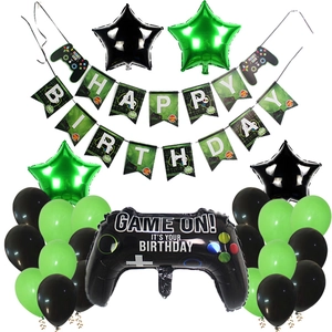 Video Game Theme Birthday Party Decoration Supplies Latex Aluminum Foil Balloons Banner Gaming Controller Star Balloons