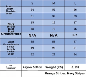 Tableau des tailles détaillé pour hauts en maille rayés à manches courtes en CM