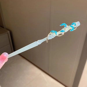 Spilla per capelli in finta giada verde con tralcio dorato e foglie blu