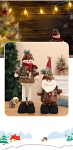 Détail des jambes extensibles sur les poupées de Noël en peluche avec motifs à carreaux