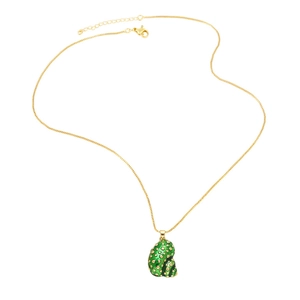 Artistic gold conch shell pendant necklace with green enamel finish and golden spots