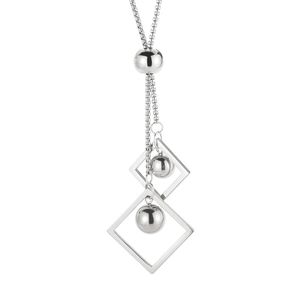 Minimalist stainless steel necklace featuring geometric squares and polished spheres