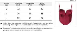 Detailed size chart for satin camisole showing bust, waist and length in centimeters