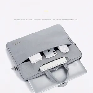 Borsa porta PC grigio chiaro sottile con tasche multiple per laptop da 14 a 15,6 pollici