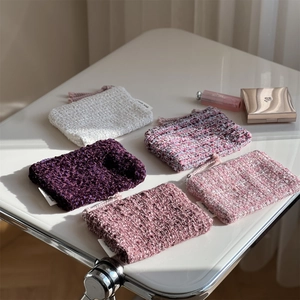 Tweed Woven Coin Purse Mini Portable Storage Bag Zipper Small Pouch For Lipstick Earphone Daily Travel For Women