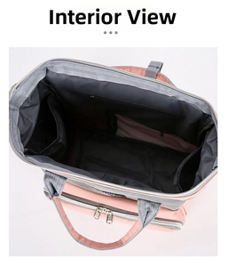 Internal view of the large capacity waterproof backpack with pink and grey contrast design
