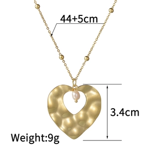 14K gold plated stainless steel heart necklace with pearl and textured finish