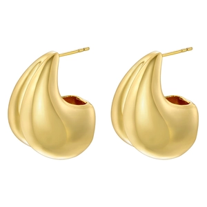 Polished gold teardrop stud earrings with a minimalist geometric chunky design for women