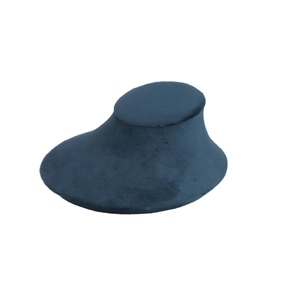Detailed close-up of dark blue velvet necklace bust display stand for jewelry storage