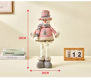 Detailed view of dusty pink Christmas snowman plush decor with 50cm height dimensions