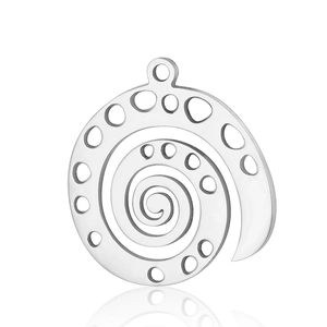 Pendentif escargot en acier inoxydable argenté poli avec géométrie découpée au laser