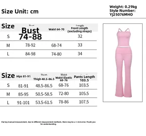 Detailed size chart for women's slim fit tank top and trousers set including S, M, L dimensions