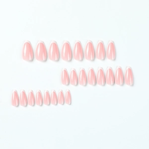 Classic pink almond press on nails with white French tips set of 24 pieces
