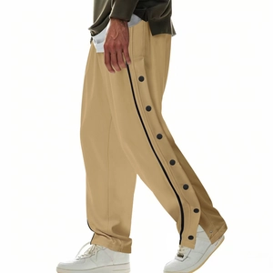 Pantalon de jogging beige pour homme avec boutons-pression latéraux et bande noire