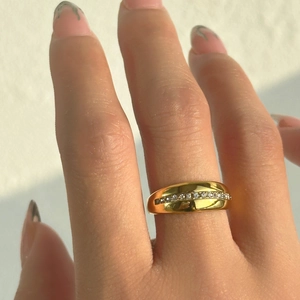 18k gold plated titanium steel ring with a single row of sparkling white zircons