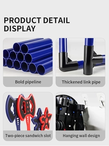 Detail view of thickened tubes and wall-mounted connectors for children darts game stand