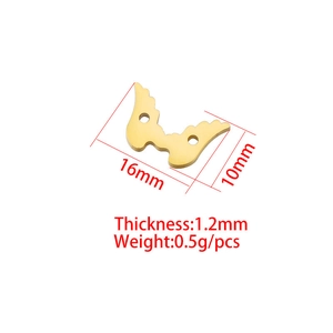 Polished gold stainless steel angel wings pendant for DIY jewelry, 16mm x 10mm size