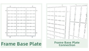 Detail of modular interlocking base plate for sequin panel with sturdy connection buckles