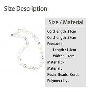 Beaded phone charm strap with white stars hearts and smile faces for women and girls