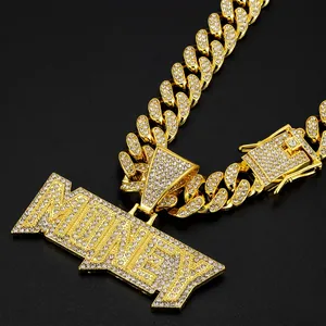 Hip Hop Money Buchstaben Anhänger Halskette Zinklegierung Straß Pavé Iced Out Panzerkette Herren Schmuck