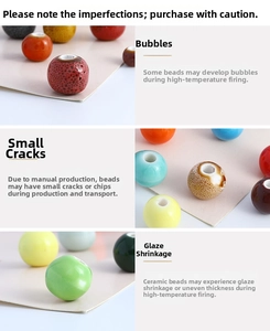 Detailed close-up of colorful ceramic beads showing natural kiln-fired glaze textures