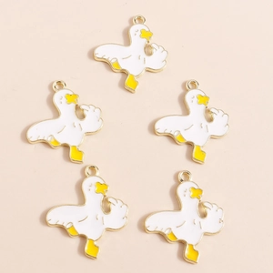 Funny yellow enamel duck charms for DIY jewelry making in polished gold plated finish