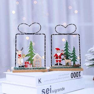 Christmas LED decorative night lights with Santa and Reindeer scenes in wooden frames