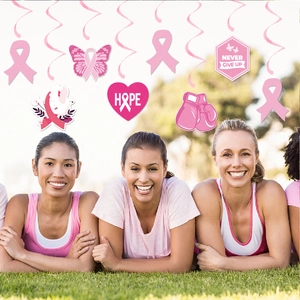 Pink ribbon hanging swirls and hope theme breast cancer awareness party decorations set