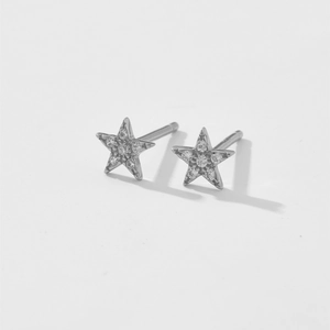 Detailed close-up of S925 sterling silver star earrings with sparkling cubic zirconia