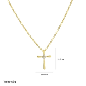 18k gold plated brass religious cross necklace with zircon birthstone and size metrics
