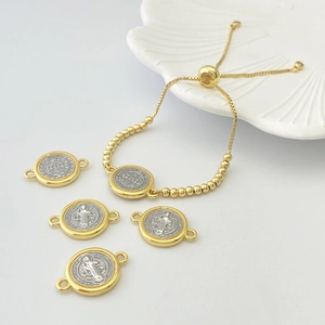 Two-tone Benedictine Heart Saint medal bracelet with adjustable beads and charms