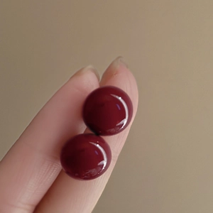 Round Red Imitation Artificial Pearl Stud Earrings With 925 Sterling Silver Earring Post Vintage Elegant Style For Women