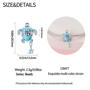 Dimensions de la perle tortue de mer lumineuse 20,5mm x 13,2mm avec zircons