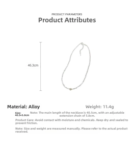 Detail showing artificial silver heart pendant necklace with length and weight specs