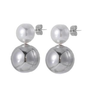 Boucles d'oreilles minimalistes en acier titane argenté avec pendentif perle géométrique