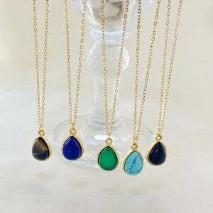 18k gold plated necklaces with teardrop lapis lazuli and natural stone pendants
