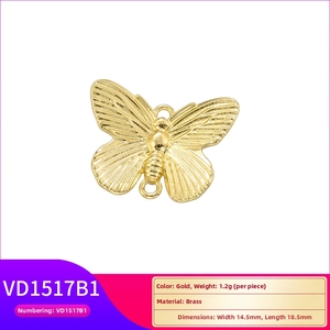 Detail of a 14.5x18.5mm gold butterfly pendant made of brass for DIY jewelry making