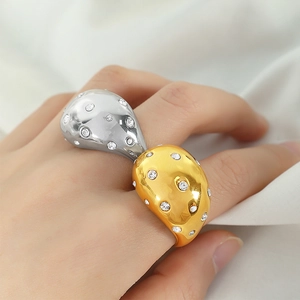 Irregular 18K gold and silver plated titanium steel rings with micro-inlaid diamonds