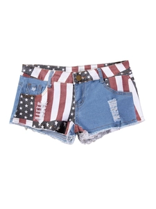 Damen-Jeansshorts für den Sommer mit US-Flaggen-Print und modischen Distressed-Löchern