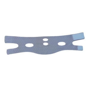 Adjustable grey V-line lifting face mask with elastic fabric and Velcro strap for firm facial support