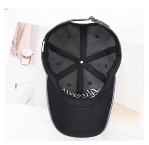Internal view of a washed cotton baseball cap with 6-panel structure and metal buckle