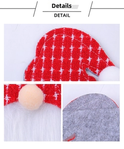 Dettagli del portaposate a forma di gnomo natalizio con tessuto rosso e barba in peluche bianca
