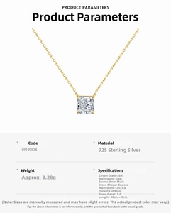Close-up of S925 sterling silver necklace with square 8A ice-cut zircon pendant