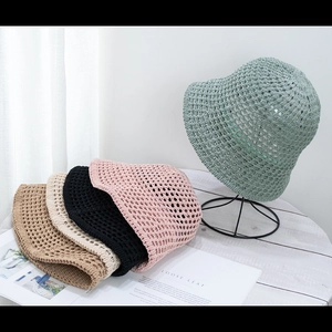 Hollow knit bucket hats for women in multiple colors with breathable sun protection