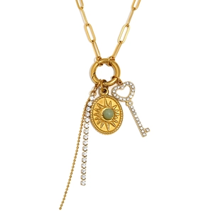 18K gold plated stainless steel necklace with sun coin and heart key pendant
