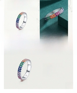 Macro shot of 925 sterling silver rainbow ring showing S925 hallmark and 3.65mm width