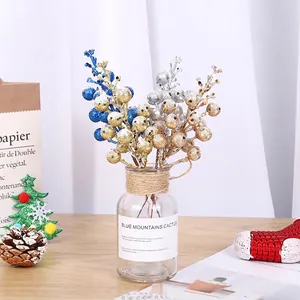 Glitter artificial berry branches in blue gold and silver for Christmas tree decoration