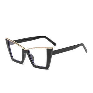Modern black cat-eye glasses with gold metal trim and thick frames for a stylish retro look