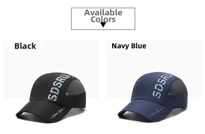 Detail view of breathable grey mesh panels on black and navy quick-dry sports caps